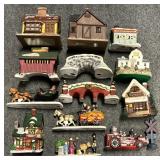 VARIOUS CERAMIC HOUSES, BRIDGES, HORSE & BUGGY