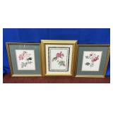 (3) FRAMED FLOWER PRINTS P.J. REDOUTE & ROSA