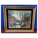 FRAMED OIL ON CANVAS CITY BRIDGE