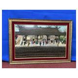 WOODEN AND VELVET FRAMED OIL ON CANVAS SIGNED
