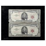(2) 1963 $5 RED CERTIFICATES