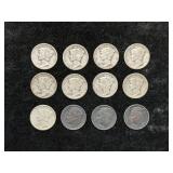 (9) MERCURY DIMES & (3) SILVER KENNEDY DIMES