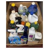 BOX OF CLEANING SUPPLIES: PINE SOL, FABULOSO,