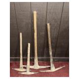 (4) PICK AXES WITH WOODEN HANDLES