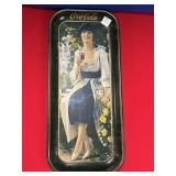1973 DRINK COCA-COLA TRAY WITH LADY (GREEN)