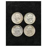 (4) 1964 US SILVER QUARTERS