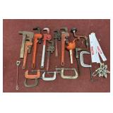 BOX: CLAMPS, HAND DRILL, OIL DISPENSER, PIPE
