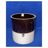 2 GALLON DARK BROWN AND CREAM CROCK
