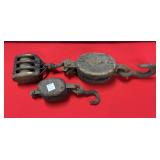 (3) VINTAGE WOODEN & CAST PULLEYS