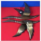 (PAIR) WOODEN AND GOLD DUCK WALL HANGERS 21"