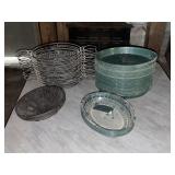 PLASTIC BASKETS (11" & 12"), (3)METAL WIRED BASKET