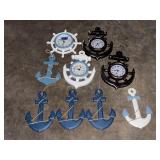 (4) PLASTIC NAUTICAL CLOCKS & (5) WOODEN ANCHORS