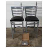(2) BLACK & GRAY BARSTOOLS & SPARE FEET COVERINGS
