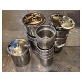 STAINLESS STEEL ROUND BIN/FOOD HOLDERS W/SOME LIDS