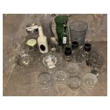 OWL JAR, GLASS VASES, SYRUP BOTTLE, OIL & VINEGAR