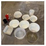 PLASTIC MIXING BOWLS, COLANDER, LARGE BINS, ETC.