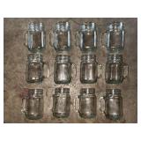 (12) GLASS MASON JAR STYLE HANDLED MUGS