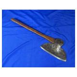 UNMARKED LARGE HATCHET WITH WOODEN HANDLE