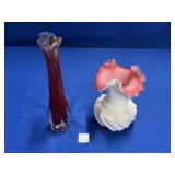 UNMARKED RED BUD VASE (10") , PINK/WHITE VASE 6.5"