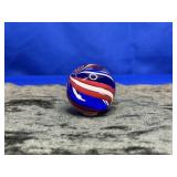 SIGNED GLASS SHOOTER MARBLE ON STAND