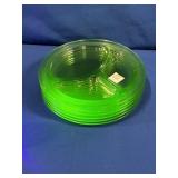 (6) URANIUM GLASS SECTIONED PLATES APPROX 9"