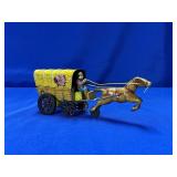 ALPS JAPAN MARKED TIN FRICTION TOY HORSE AND WAGON