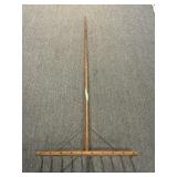 PRIMITIVE WOODEN HAY RAKE APPROX 83"