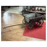WOODEN GOAT CART/WAGON WITH METAL WHEELS