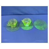 URANIUM GLASS: (2) TEA CUPS & (3) SAUCERS 6.25"