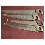 (4) WOODEN HAND SAWS/TWO MAN SAWS