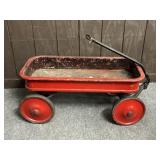 RED METAL WAGON APPROX 34.5" X 16.5"