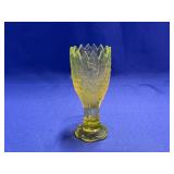 URANIUM GLASS GOBLET APPROX 7" WITH FLOWERS