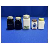 BLACK GLASS MARKED "MCK" SALT & PEPPER, SUGAR