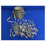 VINTAGE CANTEEN FILLED WITH LEAD STYLE FIGURINES