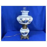 VINTAGE BLUE HAND PAINTED HURRICANE STYLE LAMP