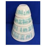 4 PC PYREX AMISH BUTTERPRINT TURQUOISE ON WHITE