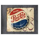 "DRINK PEPSI-COLA" METAL ADVERTISING SIGN STOUT