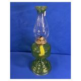 GREEN GLASS OIL LAMP APPROX 18.25"