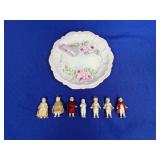MINIATURE GLASS/CERAMIC DOLLS WITH PAINTED FLORAL