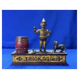 CAST IRON CLOWN & DOG BANK *CLOWN NEEDS GLUED*