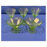 URANIUM GLASS: (2) PARFAIT CUPS & (3) MINIATURE