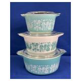 PYREX AMISH BUTTERPRINT 3 PC CASSEROLE BOWL SET W/