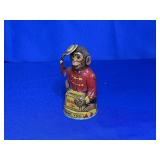 J. CHEIN & CO. MONKEY TIPPING HAT TIN BANK