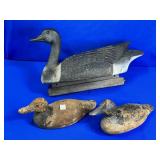 PLASTIC DUCK DECOY APPROX 25" & (2) WOODEN DUCK