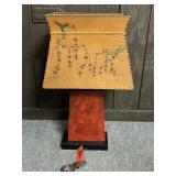 ASIAN INSPIRED RED AND GOLD LAMP APPROX 35"