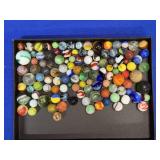 WOODEN BOX WITH VINTAGE MARBLES