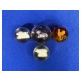 (4) GLASS SHOOTER MARBLES WITH ANIMALS INSIDE