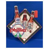 PHILLIES BUDWEISER, BUD DRY. BUD LIGHT TIN SIGN