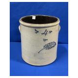 4 GALLON FEATHER COBALT CROCK WITH SIDE HANDLES