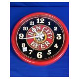 PLASTIC  IRON CITY BEER WALL CLOCK APPROX 13.75"